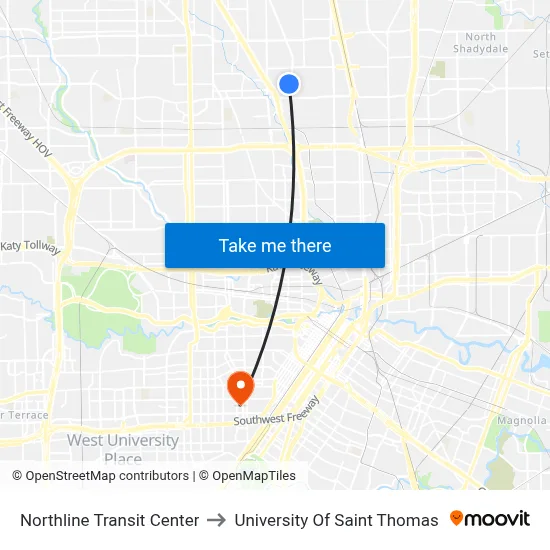 Northline Transit Center to University Of Saint Thomas map