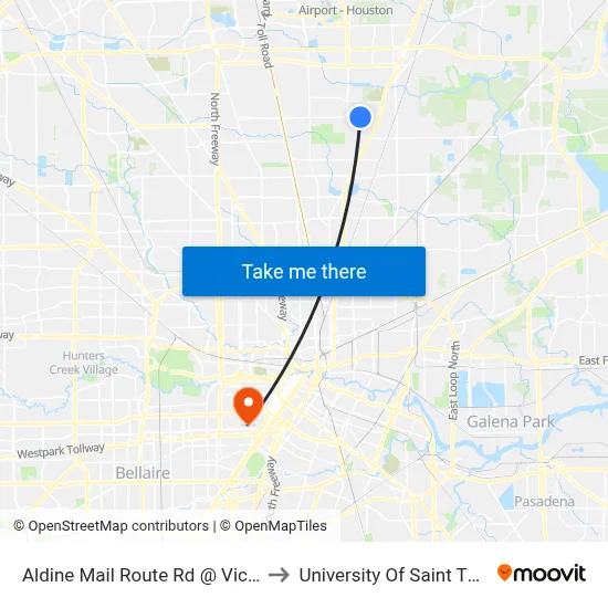Aldine Mail Route Rd @ Vickery Dr to University Of Saint Thomas map