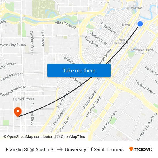 Franklin St @ Austin St to University Of Saint Thomas map