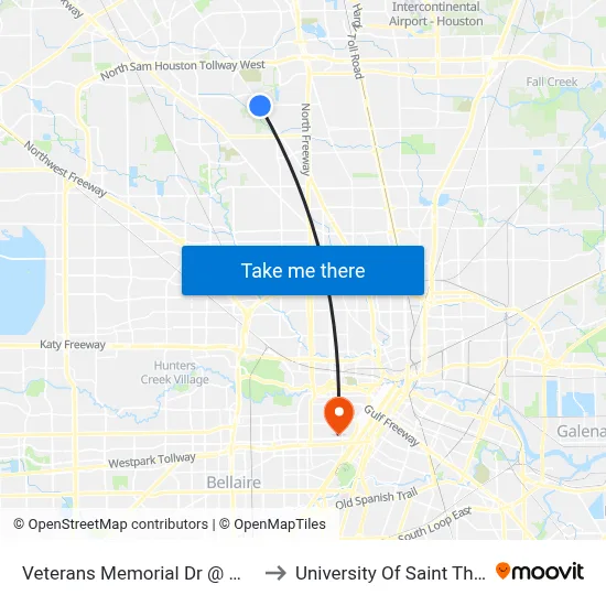 Veterans Memorial Dr @ West Rd to University Of Saint Thomas map