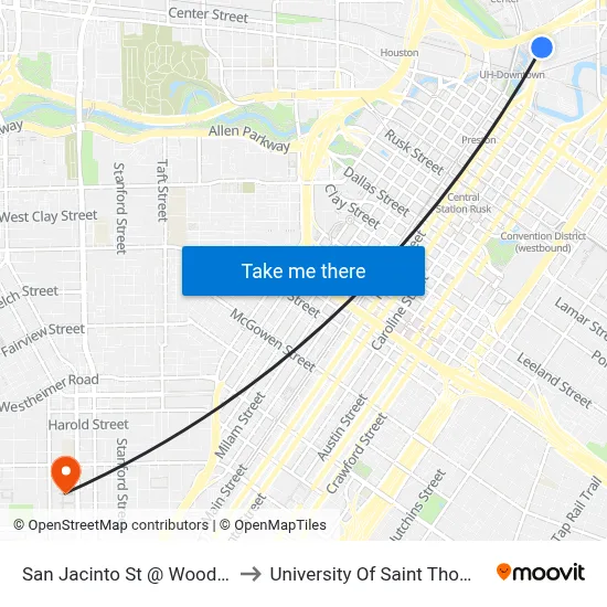 San Jacinto St @ Wood St to University Of Saint Thomas map