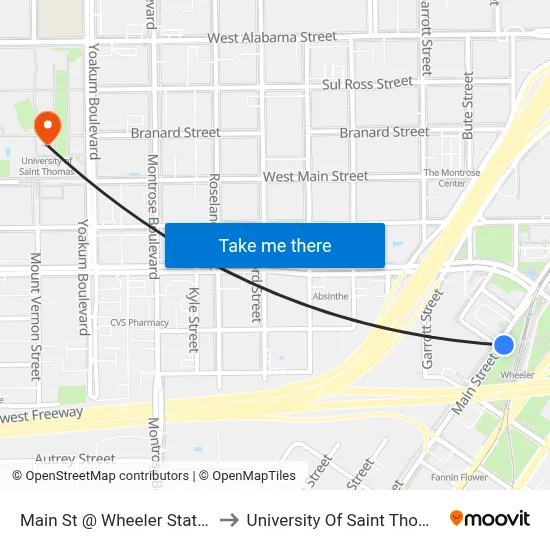 Main St @ Wheeler Station to University Of Saint Thomas map