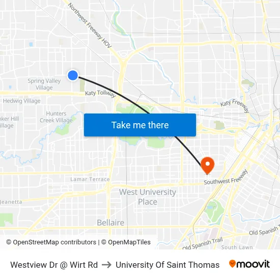 Westview Dr @ Wirt Rd to University Of Saint Thomas map