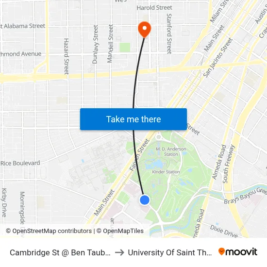 Cambridge St @ Ben Taub Loop to University Of Saint Thomas map