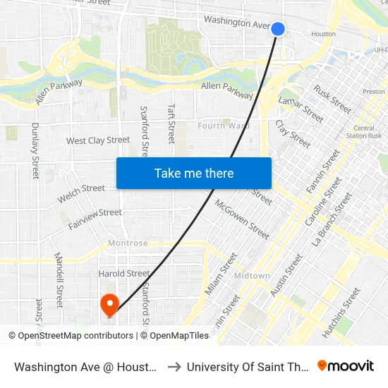 Washington Ave @ Houston Ave to University Of Saint Thomas map