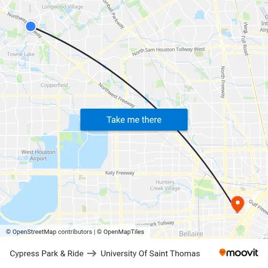 Cypress Park & Ride to University Of Saint Thomas map