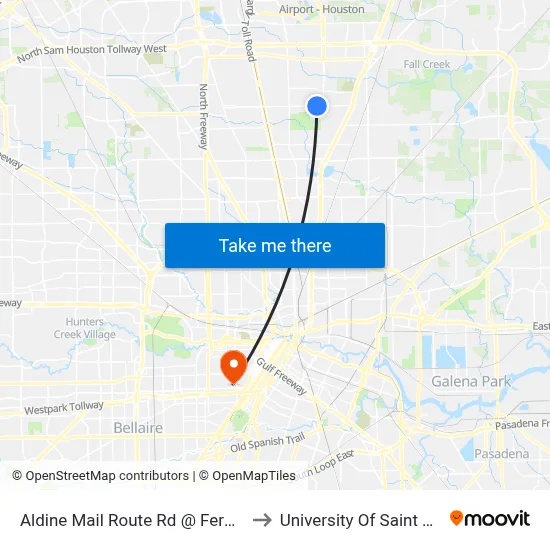 Aldine Mail Route Rd @ Fern Meadow to University Of Saint Thomas map