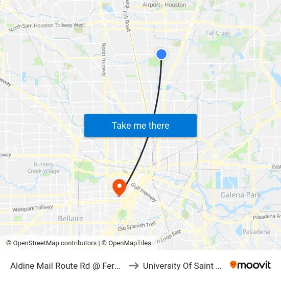 Aldine Mail Route Rd @ Fern Meadow to University Of Saint Thomas map