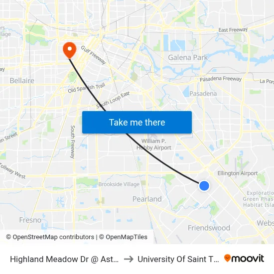 Highland Meadow Dr @ Astoria Blvd to University Of Saint Thomas map