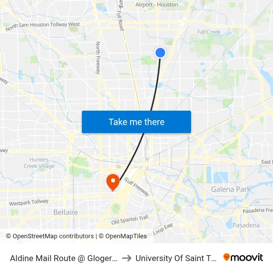 Aldine Mail Route @ Gloger St Mb2 to University Of Saint Thomas map