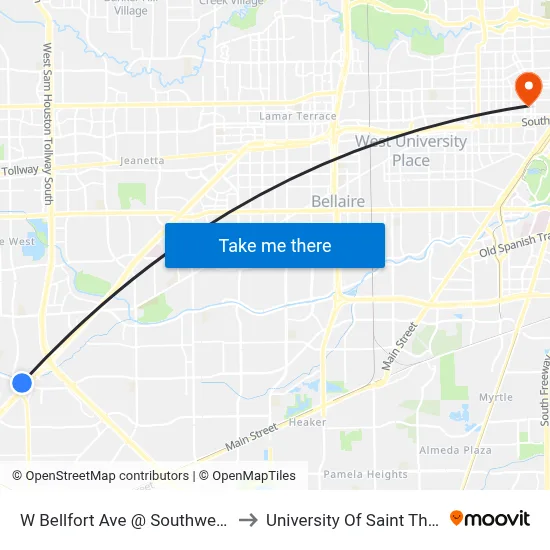 W Bellfort Ave @ Southwest Fwy to University Of Saint Thomas map