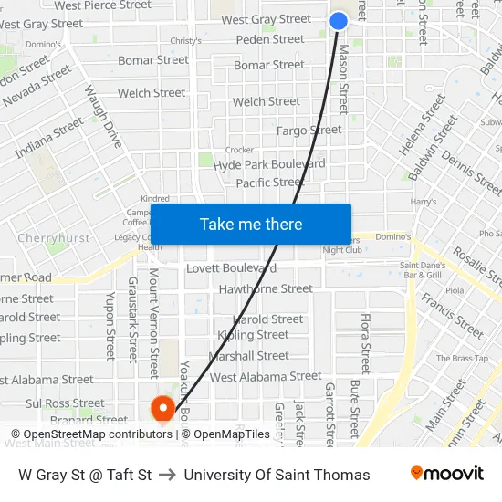 W Gray St @ Taft St to University Of Saint Thomas map