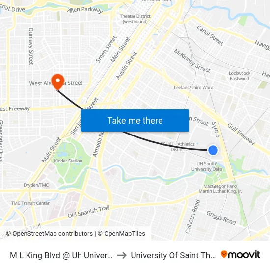 M L King Blvd @ Uh University Dr to University Of Saint Thomas map