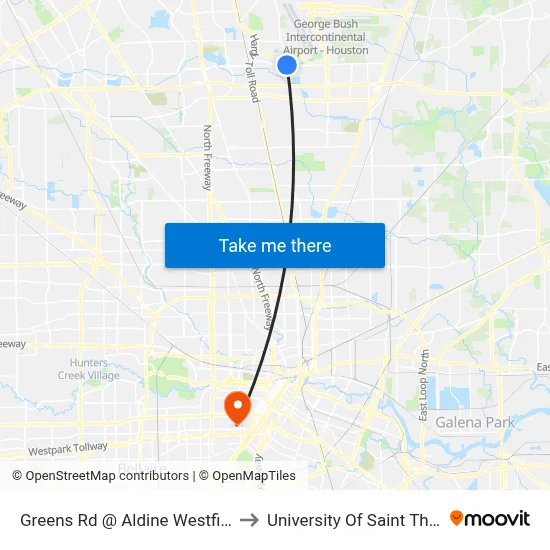Greens Rd @ Aldine Westfield Rd to University Of Saint Thomas map