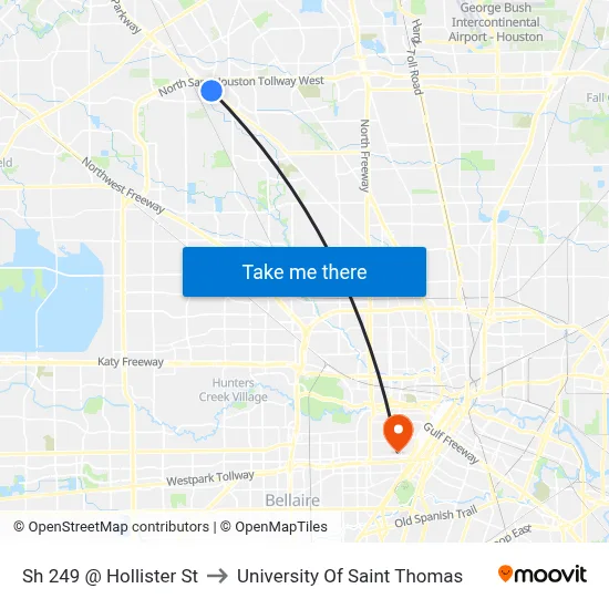 Sh 249 @ Hollister St to University Of Saint Thomas map