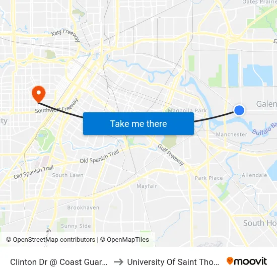 Clinton Dr @ Coast Guard Dr to University Of Saint Thomas map