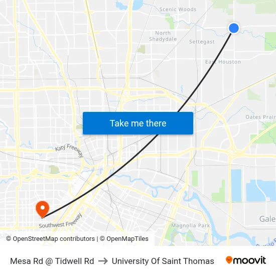 Mesa Rd @ Tidwell Rd to University Of Saint Thomas map