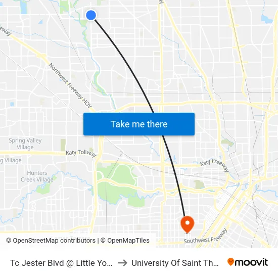 Tc Jester Blvd @ Little York Rd to University Of Saint Thomas map