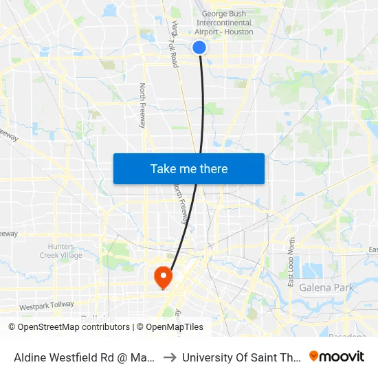 Aldine Westfield Rd @ Marvel Dr to University Of Saint Thomas map