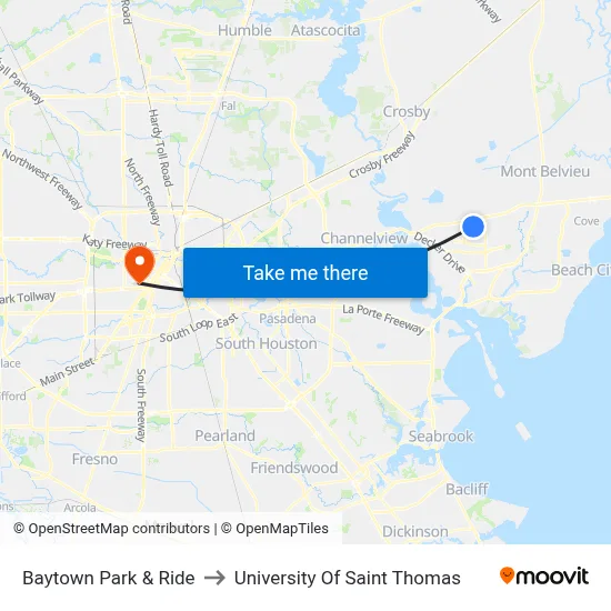 Baytown Park & Ride to University Of Saint Thomas map