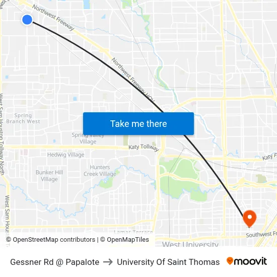 Gessner Rd @ Papalote to University Of Saint Thomas map