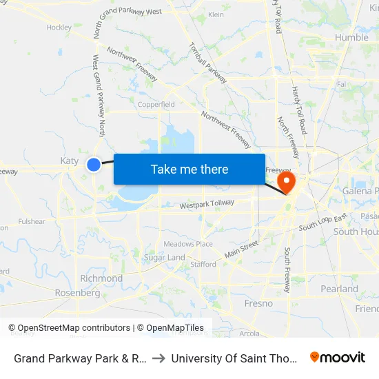 Grand Parkway Park & Ride to University Of Saint Thomas map
