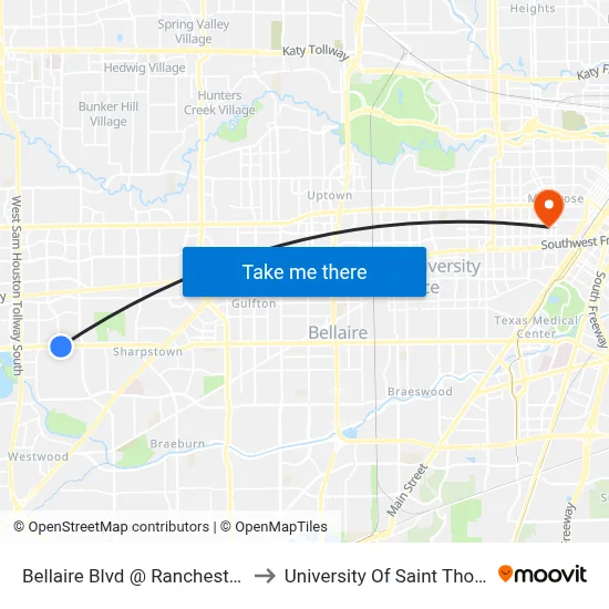 Bellaire Blvd @ Ranchester Dr to University Of Saint Thomas map