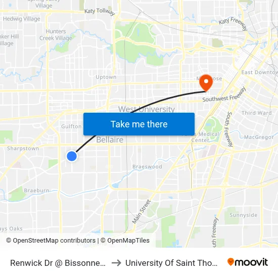 Renwick Dr @ Bissonnet St to University Of Saint Thomas map