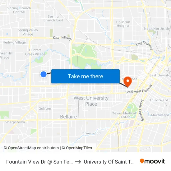 Fountain View Dr @ San Felipe Rd to University Of Saint Thomas map