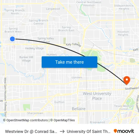 Westview Dr @ Conrad Sauer Dr to University Of Saint Thomas map