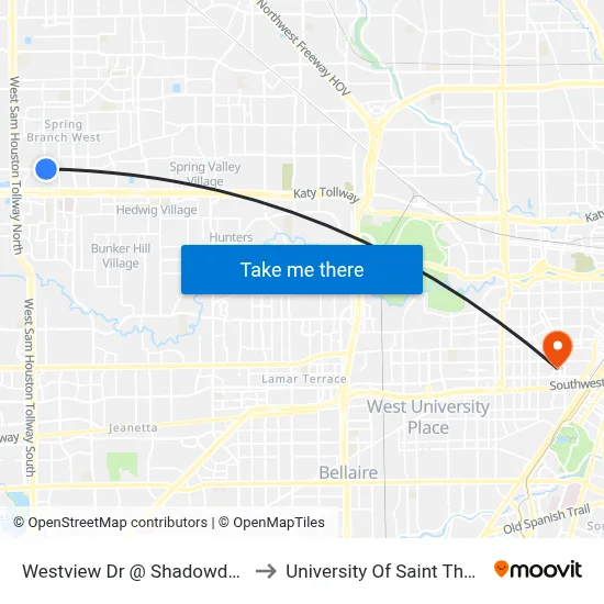 Westview Dr @ Shadowdale Dr to University Of Saint Thomas map