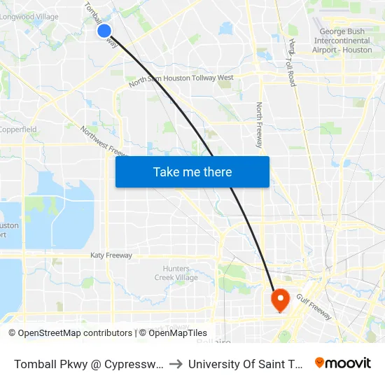 Tomball Pkwy @ Cypresswood Dr to University Of Saint Thomas map