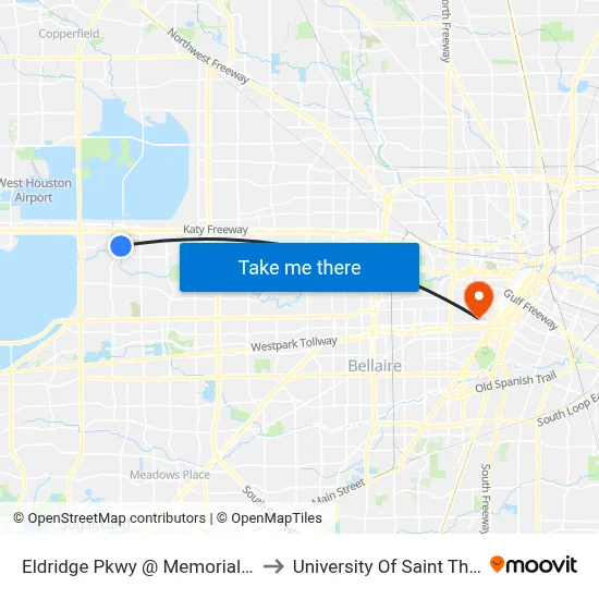 Eldridge Pkwy @ Memorial Dr MB to University Of Saint Thomas map