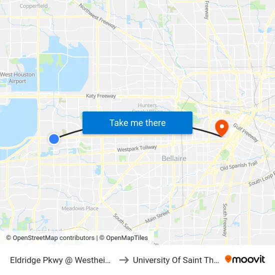 Eldridge Pkwy @ Westheimer Rd to University Of Saint Thomas map