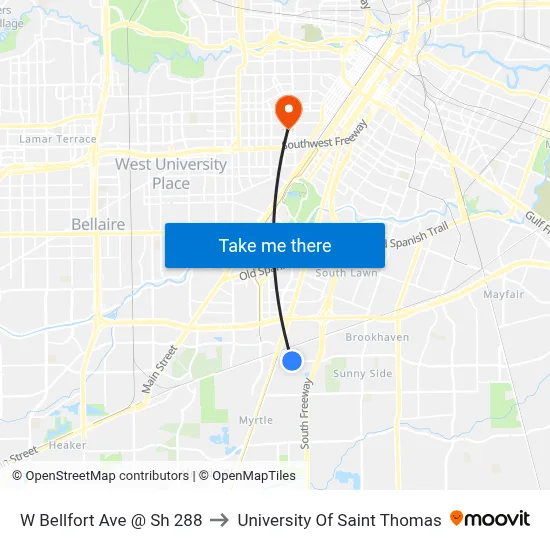W Bellfort Ave @ Sh 288 to University Of Saint Thomas map