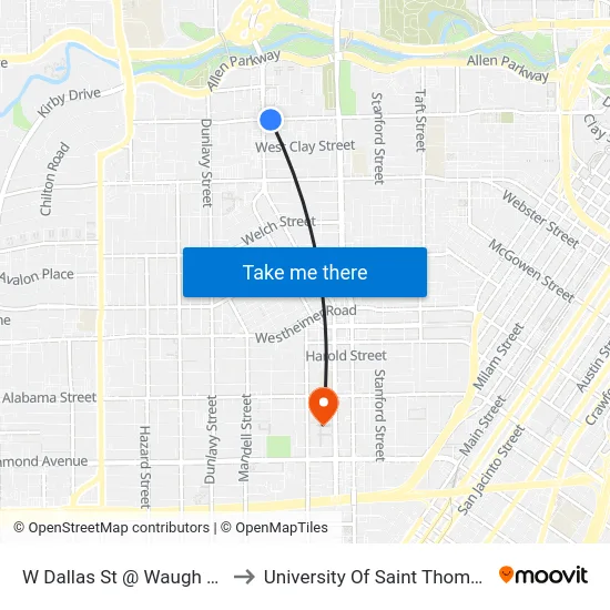 W Dallas St @ Waugh Dr to University Of Saint Thomas map