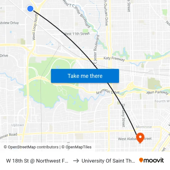 W 18th St @ Northwest Fwy MB to University Of Saint Thomas map