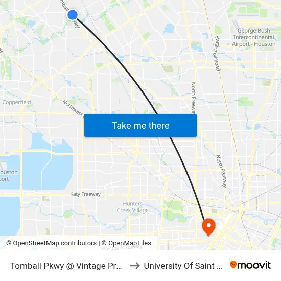 Tomball Pkwy @ Vintage Preserve Pky to University Of Saint Thomas map