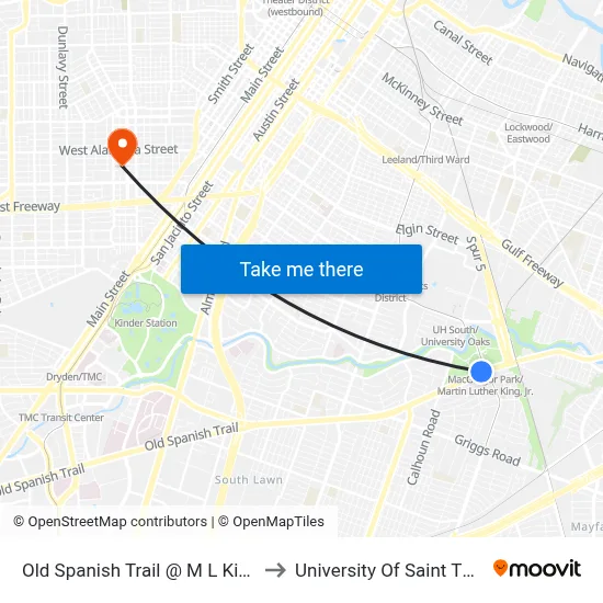 Old Spanish Trail @ M L King Blvd to University Of Saint Thomas map