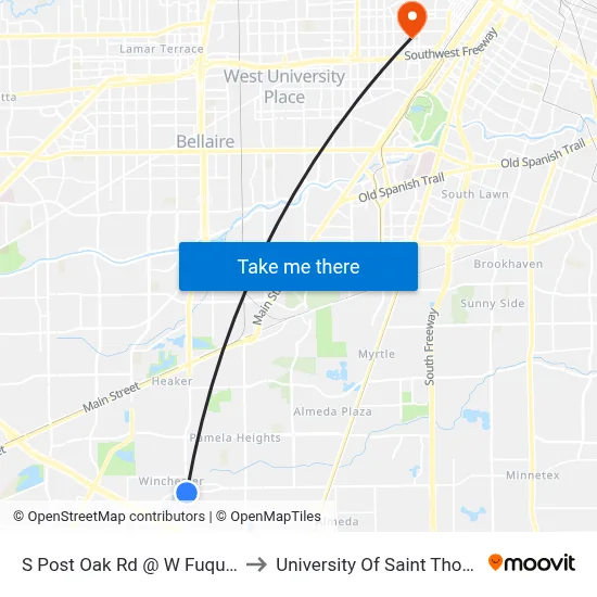 S Post Oak Rd @ W Fuqua St to University Of Saint Thomas map