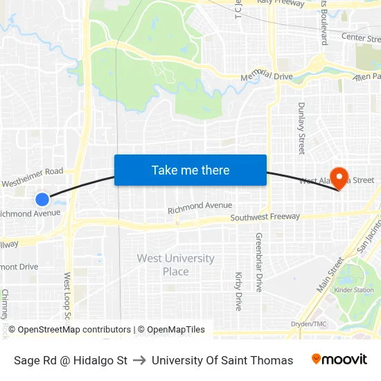 Sage Rd @ Hidalgo St to University Of Saint Thomas map