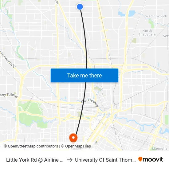 Little York Rd @ Airline Rd to University Of Saint Thomas map