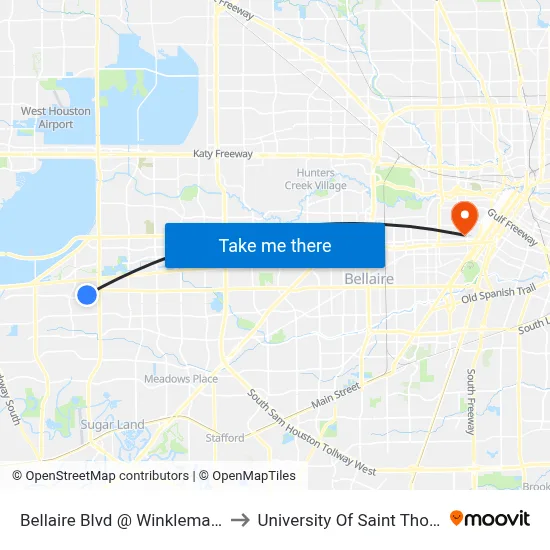 Bellaire Blvd @ Winkleman Rd to University Of Saint Thomas map