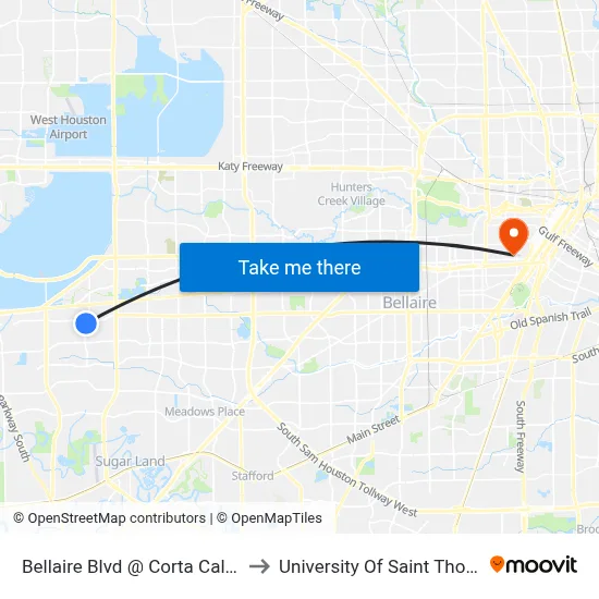 Bellaire Blvd @ Corta Calle Dr to University Of Saint Thomas map