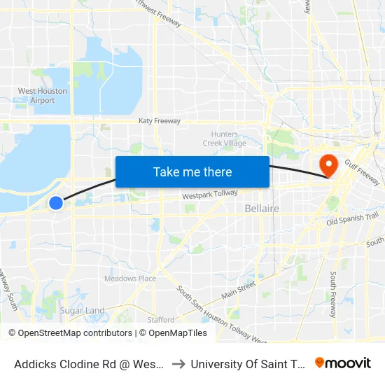 Addicks Clodine Rd @ Westpark Dr to University Of Saint Thomas map
