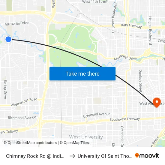 Chimney Rock Rd @ Indian Cir to University Of Saint Thomas map