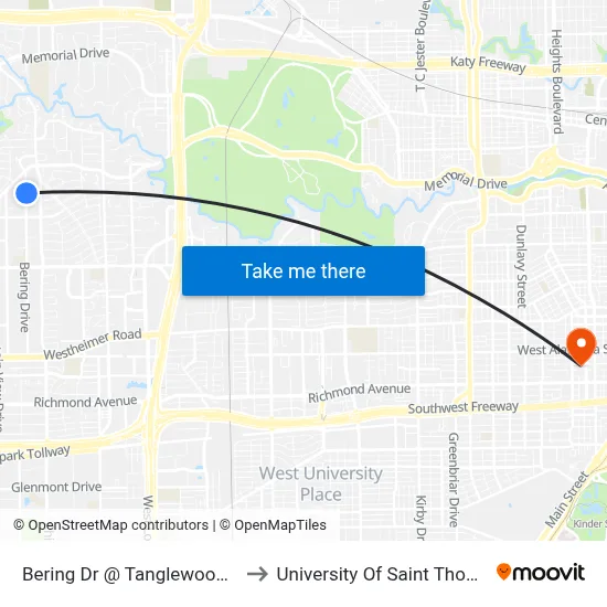 Bering Dr @ Tanglewood Cv to University Of Saint Thomas map