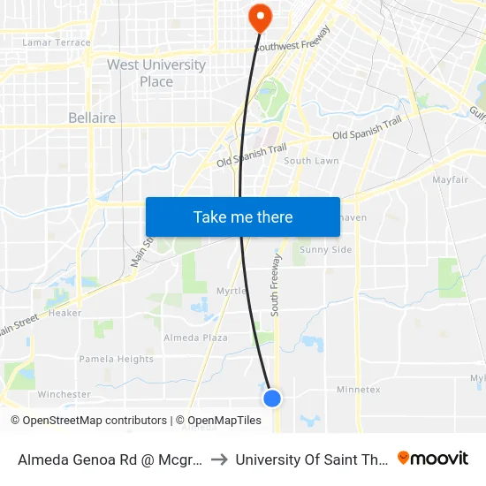 Almeda Genoa Rd @ Mcgrath Rd to University Of Saint Thomas map