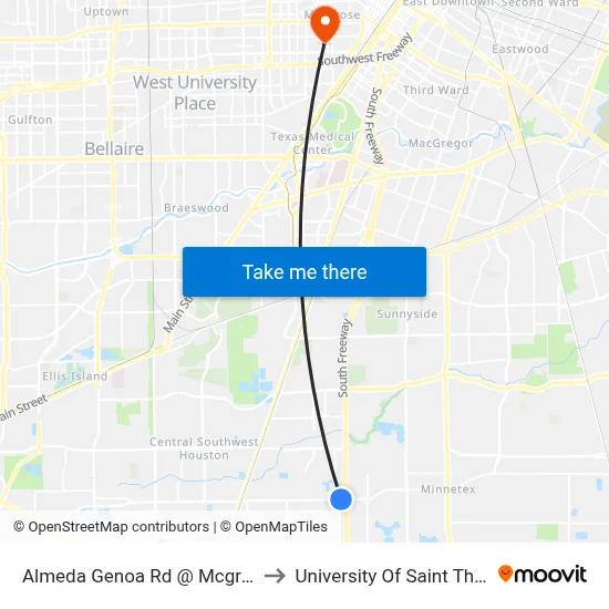 Almeda Genoa Rd @ Mcgrath Rd to University Of Saint Thomas map