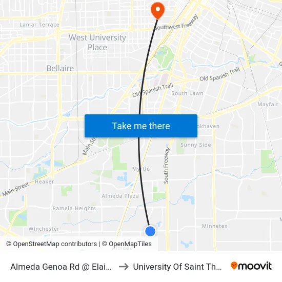 Almeda Genoa Rd @ Elaine Rd to University Of Saint Thomas map